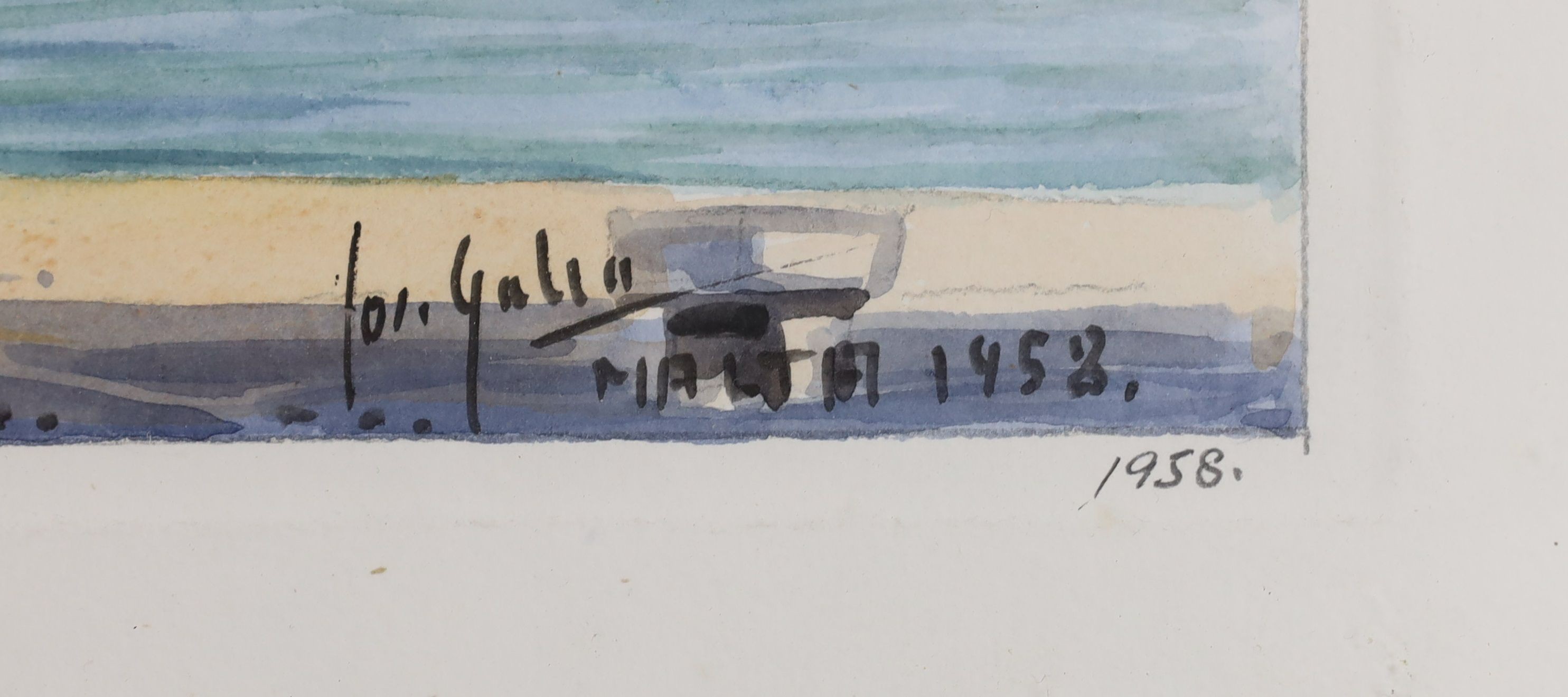 Joseph Galea (1904-1985), watercolour, 'Custom House, Valetta, Malta', signed and dated 1958, 24 x 40cm